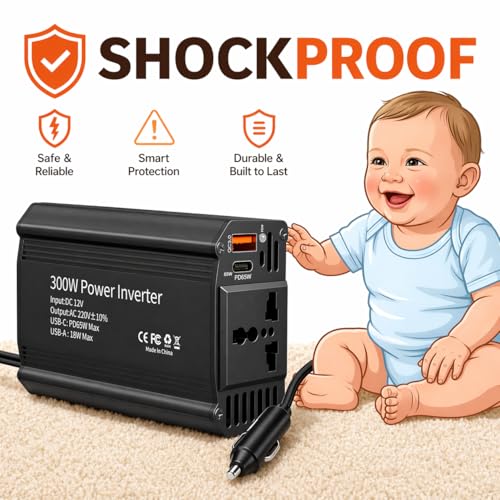 Image of Primate 300W Car Power Inverter with Universal AC Socket, 65W Type-C PD & 18W QC 3.0 USB-A Ports, 12V Car Plug, Aluminum Alloy Body, car Fast Charger for Laptop,Tablet,Smartphone and Travel for Travel