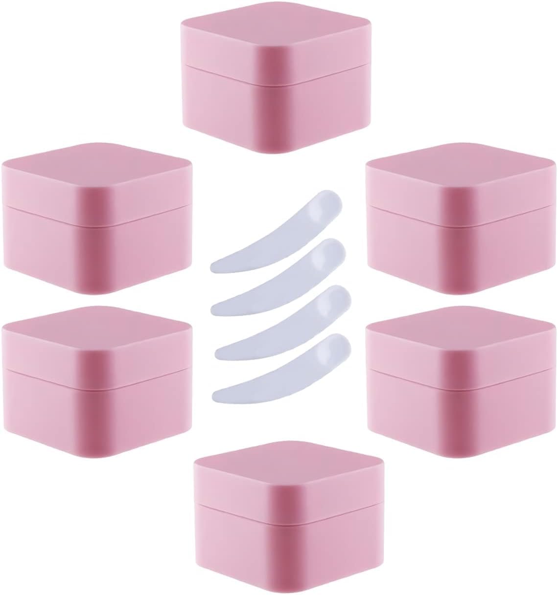 FLYIODFCXV cosmetic jar, Pack of 6,Square Blue Plastic Cream Jars Cosmetic Pots with Inner Liner Containers for Lip Balm, Lotion(Pink,5ml)