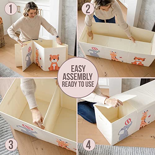 Zebra Baby Kids Toy Chest For Boys & Girls - Stylish Versatile Stuffed Animal Holder & Kids Toy Organizer Makes Play Room Organization Easy - Made With Strong Pp Board - Yellow Animal Pattern With 600D Oxford, 40.5 X 14 X 16.5 Inch #TOP5