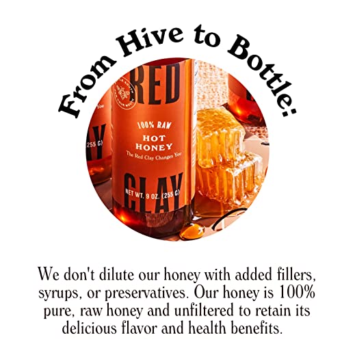 Red Clay Spicy Peach Hot Honey - Gluten Free - Paleo Spicy Honey - 100% Pure, Raw Wildflower Honey - Infused Honey With Habanero Peppers & Real Peach Juice - Great For Spicy Pizza Topping & More - 9 Oz #TOP6