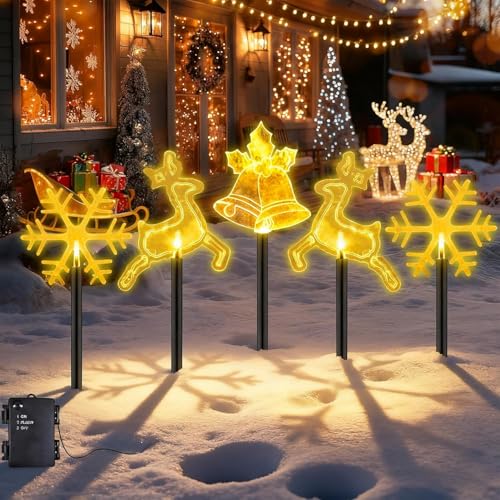 5 Stück Acryl Weihnachtsbeleuchtung Außen,LED Gartenstecker...
