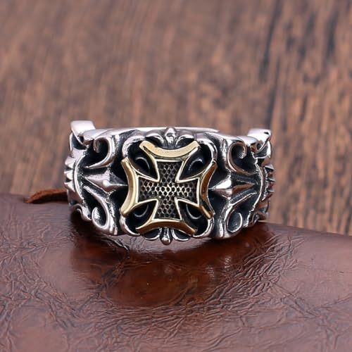 JWM Men\'s Rings Silver Plated Brass Rings Jewelry for Men Women Adjustable Open Rings, Exquisite Packaging (002-Cross ring) - Thumbnail 3