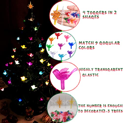 137Pcs Ceramic Christmas Tree Bird Replacement Bulbs/Lights And 4Pcs Stars Tree Topper For Retro Ceramic Tree Ornaments- 9 Colors Pegs Accessories. #TOP3