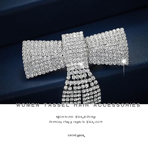 Pinzas para el cabello con lazo de cristal para boda, cabello de novia, peineta con lazo, pasador para el cabello con pedrería plateada brillante para mujeres, accesorios para fiestas y bodas (Comb-Elegant) miniatura 4