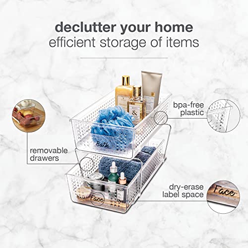 madesmart 2 Tier Organizer, Under Cabinet Storage with Pull Out Sliding Drawers, for Cleaning Supplies, Undersink Storage, Sponges, Bottles & Bath, Adjustable Dividers & Pull Out Baskets, Clear - Image 5
