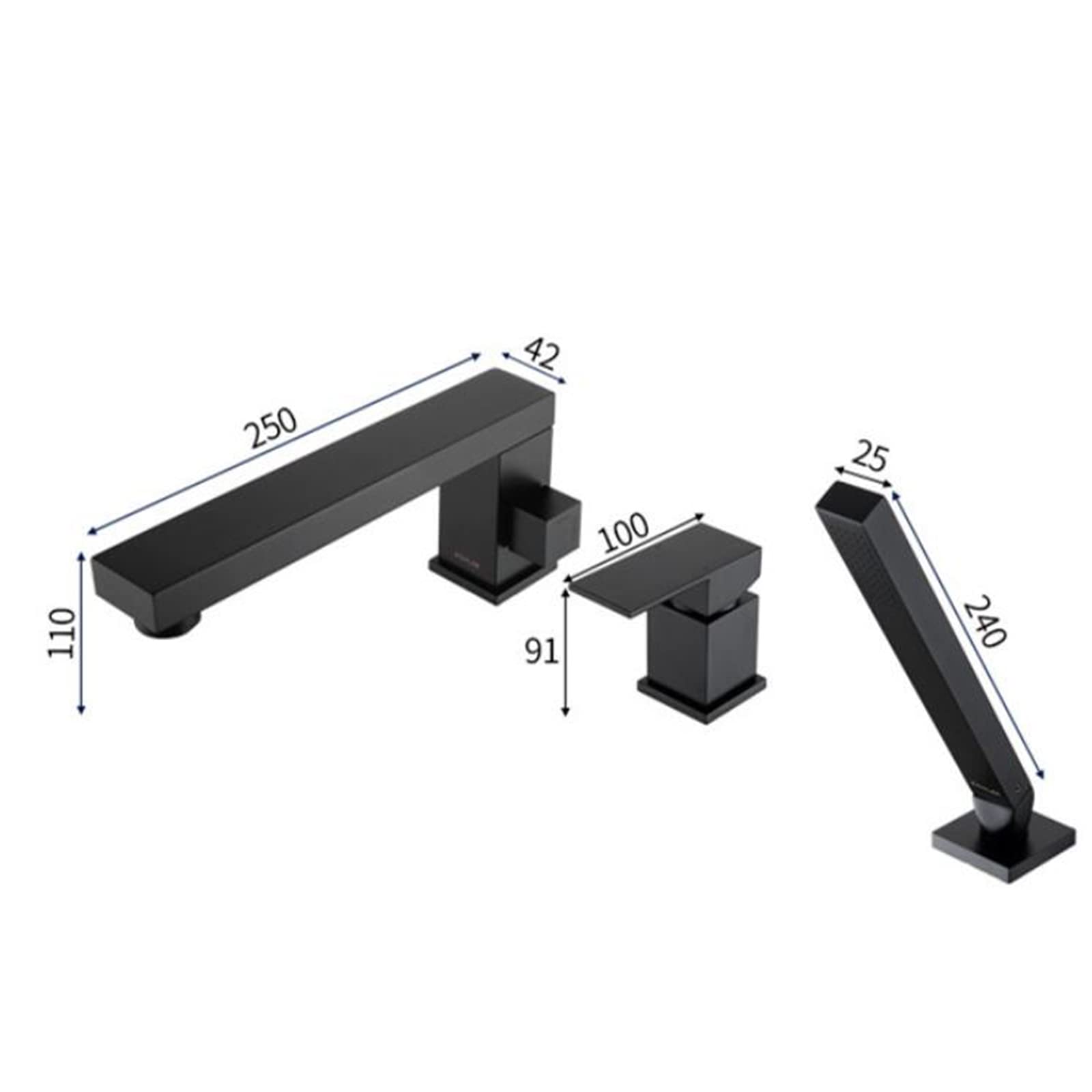 Grifo de bañera Grifo de bañera giratorio de 90 ° Grifo mezclador de bañera de latón Llenador de bañera de agua fría y caliente ajustable Aireador Grifo de bañera con ducha de mano extraíble Grifos de