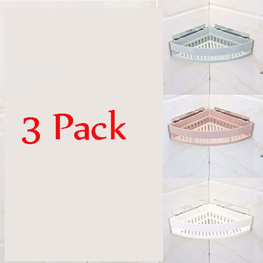3 Pack Plastic Bathroom Shower Shelf Triangle Wall Shower Caddy Self Adhesive No Damage Wall Mount Set