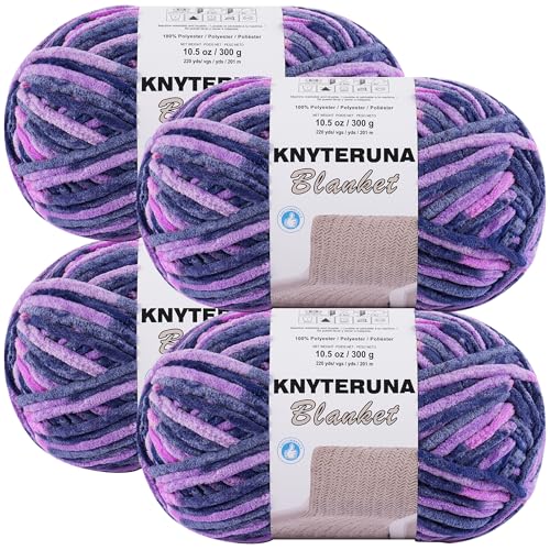 Image of #6 Super Bulky Blanket Yarn for Crocheting - 4 Skeins(Each 10.5oz /300g, 220yds /201m), Chunky Chenille Thick Plush Big Soft Yarn for Crocheting Knitting Blankets, Multi Purple