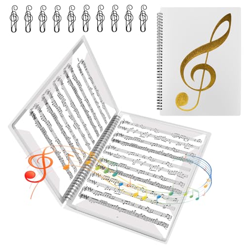VGECEE Carpeta de Partituras Musicales 20 Hojas/40 Páginas Carpetade Anillas Partituras Negra Presentación A4 Carpeta Espiral Con Fundas de Plastico A4 para Notas de Piano/Guitarr (Blanco)