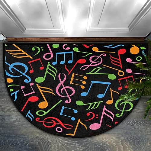 Bioputty Zerbino semicircolare colorato a tema musicale, per interni, ingresso, motivo note musicali, antiscivolo, assorbente, 45 x 76 cm, resistente all'usura, per casa, cucina, patio