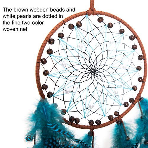 TEESHLY Dream Catchers with Peacock Blue Polka Dot Feather - Handmade Dreamcatchers for Boho Wall Hanging Decoration, Home Ornament Festival Gift - Thumbnail 4