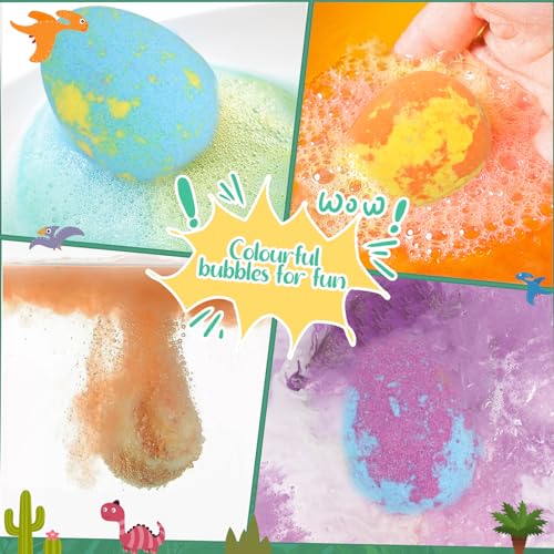 Litinliv 8 Stück Badebomben Kinder mit Überraschungsspielzeug, Dinosaurier-Spielzeug, Dinosaurier Badekugeln Kinder, Handgefertigte Natürliche Schaumbad, Badebomben Geschenkset für Jungen Mädchen
