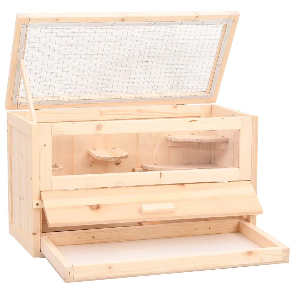 Jaula para hámsters, 60 x 30 x 35 cm, madera maciza | Casa de roedores para salón con ventana de cristal acrílico y bandeja inferior extraíble para facilitar la limpieza.