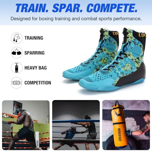 Image of Mens Boxing Shoes High Top Lightweight Breathable Boxing Boots with Ankle Support for Training and Sparring LS198