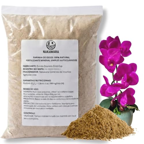 Farinha de Osso 100% Natural Fertilizante Mineral Adubo Plantas Flores Frutos Horta Jardim Orquideas (3Kg)