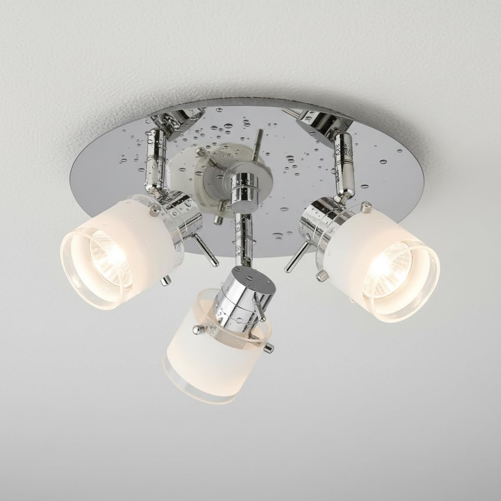 Trango 3-flammig 1006R-SD Badleuchte IP44 in Chrom Rondell *RONNY* inkl. 3x 5 Watt 3-Stufen dimmbar 3000K warmweiß GU10 LED Leuchtmittel Bad Deckenleuchte -Deckenstrahler schwenkbar & drehbar Spots