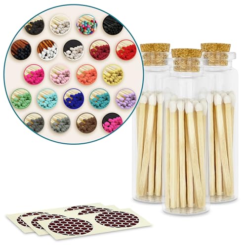 Image of Thankful Greetings 2 inch Matches in 3 Glass Bottles Cork Top, Striker Stickers Included | 60 Matchsticks Color of Your Choice | Decorative Safety Matches w /Small Glass Holder | Gifts & Home Decor