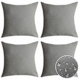 Home Brilliant Outdoor Cushion Covers 45cm x 45cm Waterproof Fabric Soft Scatter Cushions Covers with Invisible Zipper, 4 Pcs, Grey