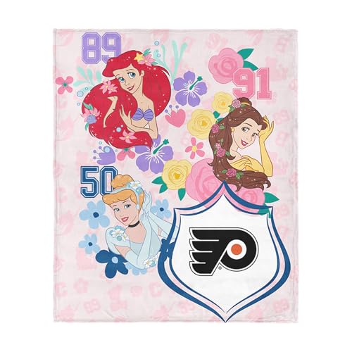 Northwest NHL Philadelphia Flyers Disney Princesses Game On Girls Silk Touch Throw Blanket, Ultra Soft Plush Polyester, Lightweight Warm Decorative Fan Gift, 46 x 60 in