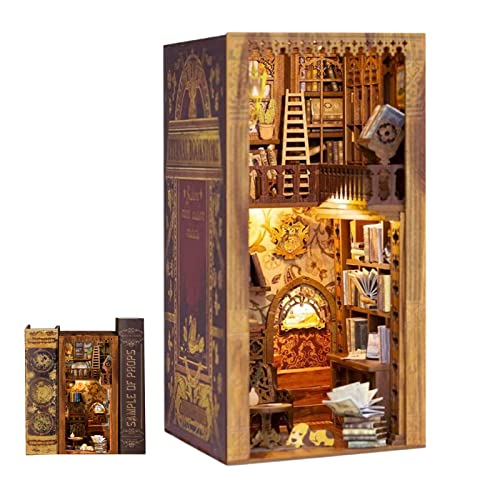 XiaoBa DIY Book Nook Kit 3D Puzzle Buchstützen Aus Holz DIY Miniatur Haus Kit Bücherecke Buchständer DIY Puppenhaus Puzzle Haus Modellbausätze Für Bücherregal Dekor Cover