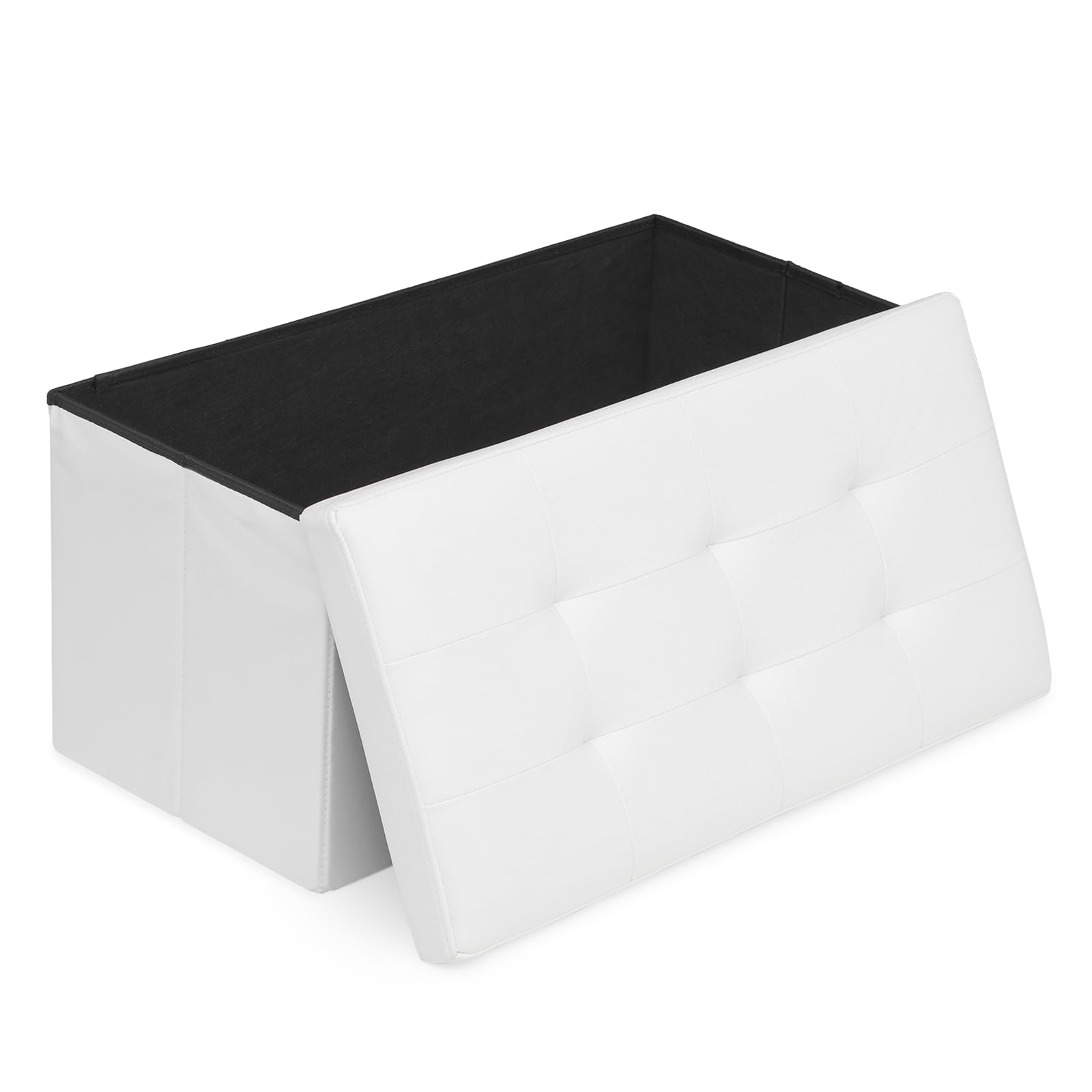 Photo 1 of 30" Storage Ottoman Bench Folding Bench with 90L Hidden Storage, Large End of Bed Bench PU Leather Foot Rest Stool Chest with Flipping Lid for Living Room, Bedroom, Entryway, White
