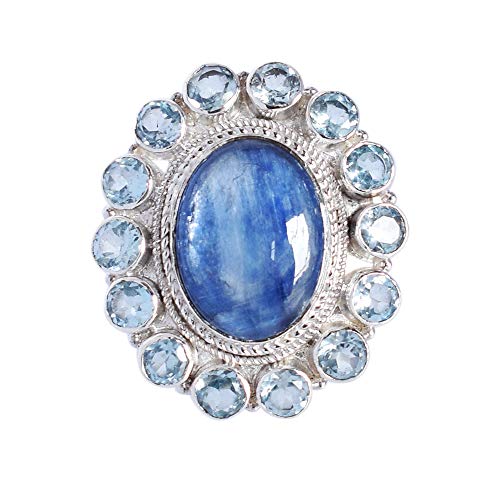 Bague fiançailles argent topaze bleue cyanite bijoux fins femmes alliance