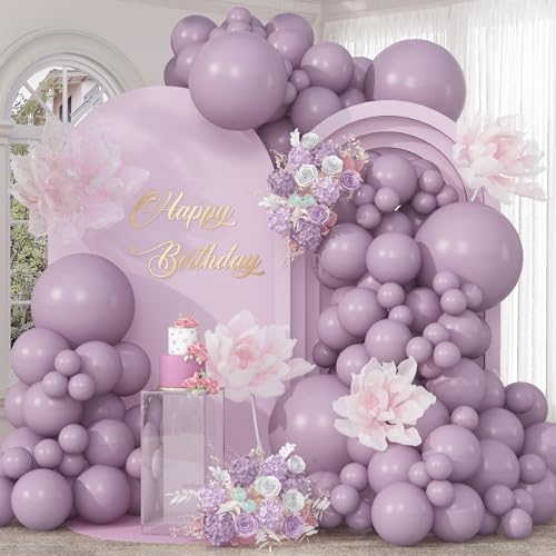 Image of Dusty Purple Balloons Arch Taro Purple Balloons Garland 103pcs Retro Lavender Lilac Balloon Different Sizes Helium Latex Balloon Boho Birthday Party Decoration Wildflower Bridal Baby Shower Wedding