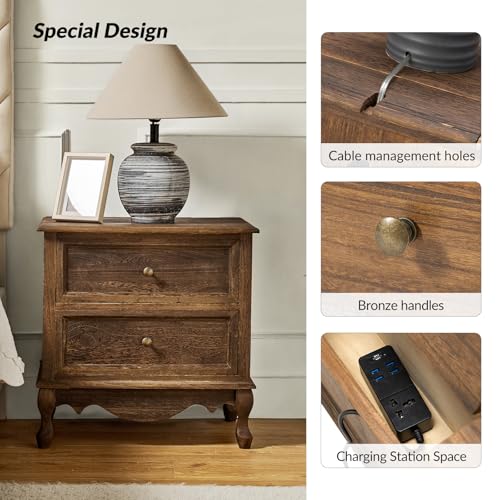 HULALA-HOME-Solid-Wood-Nightstands-Set-of-2-with-Charging-Station-Vintage-Night-Stands-with-Wood-Legs-and-2-Drawers-French-Bedside-Tables-for-Bedroom-Living-Room-Walnut