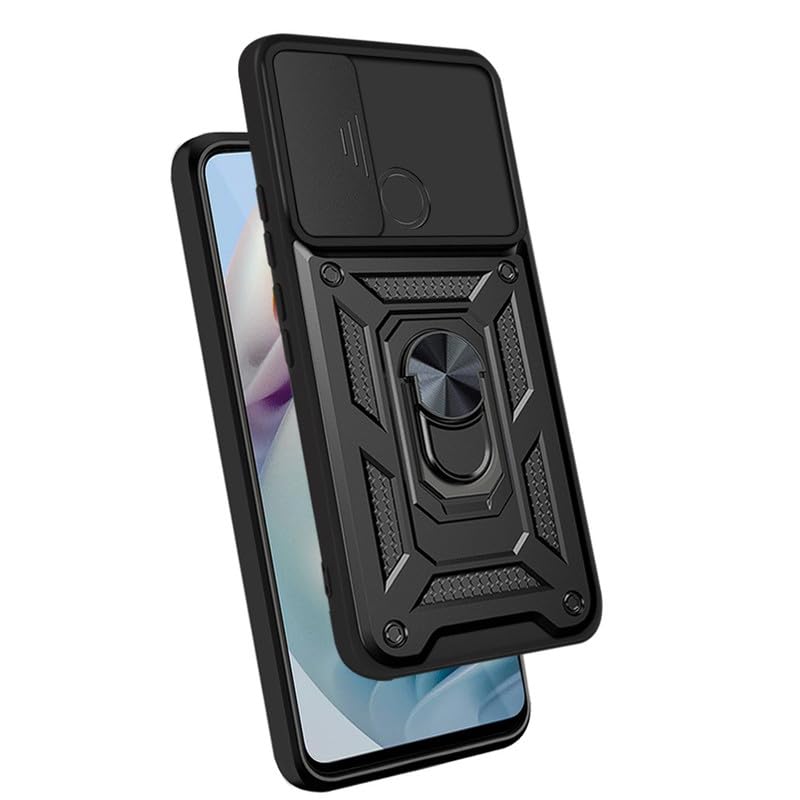 Image of Robot Ring Thunder Case, Shockproof Hybrid Kickstand Back Case Defender Cover for Moto G40 Fusion - Black (Sliding Camera Window)