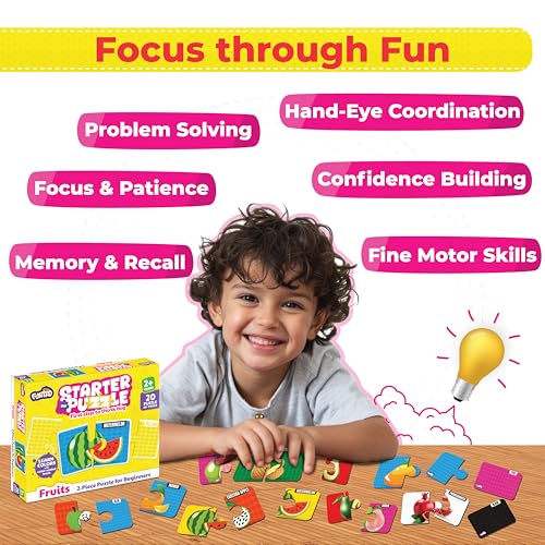 Image of My Starter Jigsaw Puzzle - Fruits & Colors| 2-Piece Puzzle for Kids Age 2,3,& 4 yrs| Montessori Educational Toy Set of 20 Puzzle, 40 Big Pieces| Return & Birthday Gift for Boys & Girls