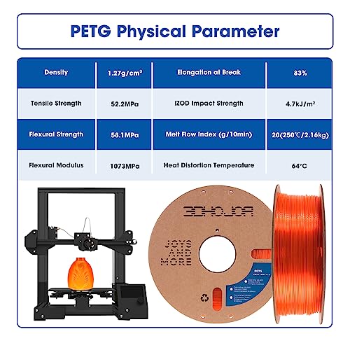 Image of 3DHoJor PETG Filament 1.75mm, PETG 3D Printing Filament, 2.2 LBS (1KG) Cardboard Spool, Fit Most FDM 3D Printer, Orange