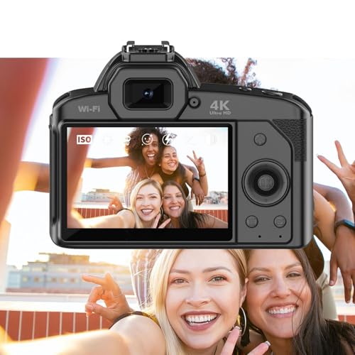 Digital Camera with 3 Inch Screen, 4K 16x Digital Zoom Night Vision Dual Cameras Camcorder with Memory Card for Photography (128G)