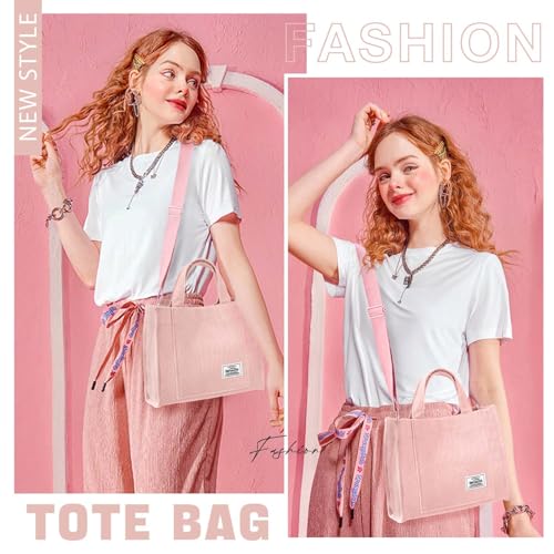 Image of Corduroy Tote Bag for Women Small Satchel Bag Mini Tote Bag Aesthetic Crossbody Handbag - School Work Travel Shopping