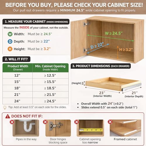 Sintuff 4 Pack Wooden Pull out Tray Cabinet Organizer Gentle Close Roll out Shelves for Kitchen Cabinets Fully Assembled Slide Pantry Shelves (24'' X 21'') by Sintuff - Image 2