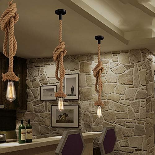 ADITAM 3m E27 henneptouw enkele hoofden vintage hangende hanger plafondlamp lamp industriële retro landelijke stijl eetzaal restaurant bar cafe verlichting wandkandelaar kroonluchter lamp armatuur (exclusief photo 2