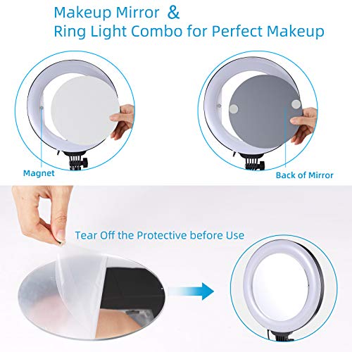 10" RGB LED Ringlicht Stativ mit Spiegel ,Koolertron USB Selfie Ringleuchte mit Handyhalter,3 Beleuchtungsmodi und 14 RGB Farben,10 Helligkeitsstufen für YouTube TikTok Self-Porträt der Videoaufnahme – Bild 6