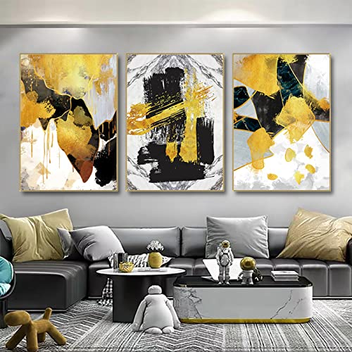 Tableau abstrait noir or avec cadre doré au format 35x45 cm pour sublimer les murs de la chambre