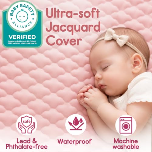 Image of Pro Goleem Pack and Play Mattress (38 inchx26 inch), Waterproof Pack n Play Mattress Pad with Carry Bag, Firm Playard Mattress with Soft Cover, for Babies and Toddlers(Pink)