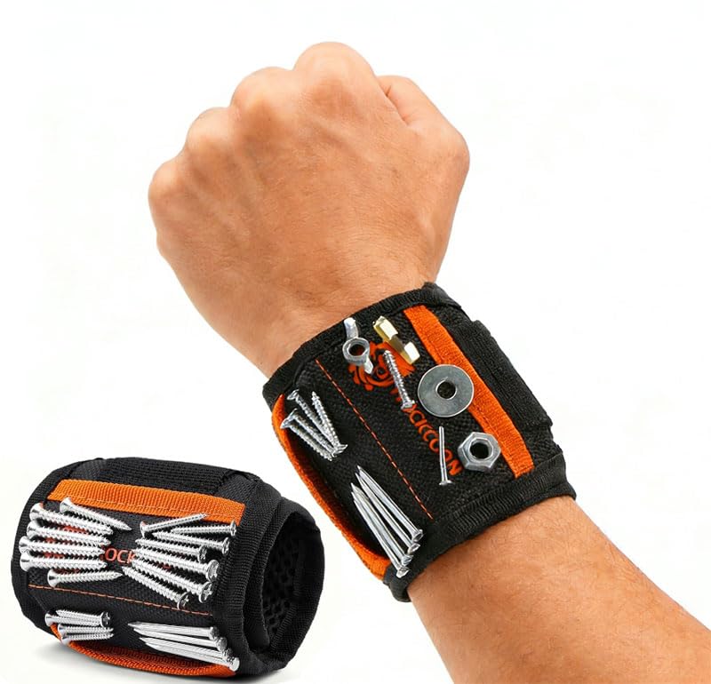 ROCKCOON Magnetic Wristband with 20 Powerful Magnets, Tool Wrist Band for Screws, Nails and Drilling Bits, Gift for Husband, Dad, Handymen and Wood