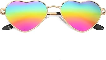 Polarized Heart Shaped Sunglasses for Women, Vintage Fashion Cute Lovely Red Sun Glasses Metal Frame UV400 Protection Lens Gold/Rainbow Mirror