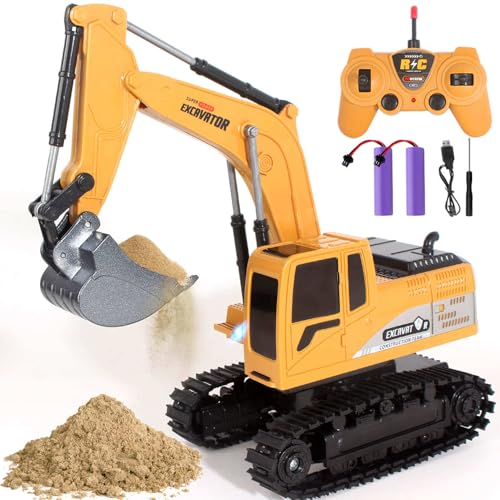 Jiakora 2,4 GHz Excavadora Teledirigido, Excavadora RC para Niños y Niñas Mayores de 3 Años, Coches Juguete RC Auto con Luz y Sonido, 2 baterías Recargables, Juguete Construcción Regalo Cumpleaños