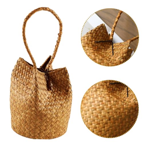 Cabilock Woven Storage Bag with Handle Natural Sea Grass Tote for Parties and Travel Versatile Rustic Bag for Picnic Hiking and Shopping Unique Decorative Design4
