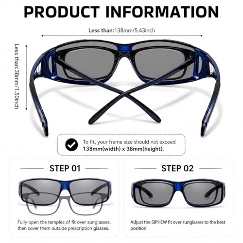 Image of SIPHEW Mirrored Sunglasses Polarized Fit Over Glasses for Men&Women | Wrap Around Sun Glasses,UV400 Protection,Lightweight & Comfortable,Driving,Outdoors