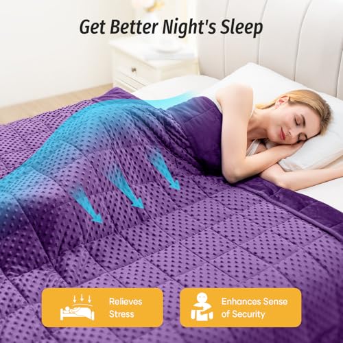 Image of Wemore Minky Dot Weighted Blanket for Adults Queen Size 12 lbs, Soft Cozy Heavy Blanket for Bed and Couch, Breathable Blanket for All-Season with Glass Beads, Purple 60 x 80 inches