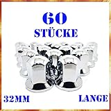 lkw radkappen 60 Radmutterkappen Easy Link 60 x Lange 32mm Radkappen Chrom Radmutterkappen Radmutterschutz Kunststoff SW LKW Anhänger