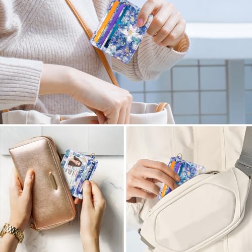 Image of Slim Minimalist Pocket Credit Card Holder Wallet Women | RFID Blocking Lightweight Thin Small Cute Card Cases, Blue Flowers