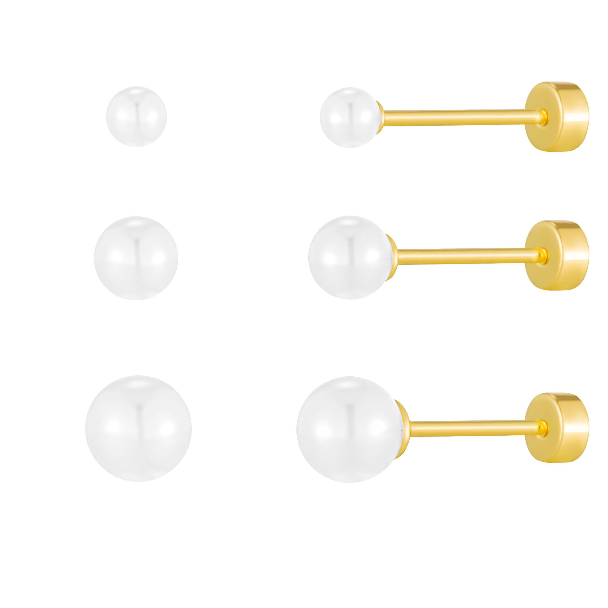 3 Pairs Tiny Flat Back Earrings, Hypoallergenic 14K Real Gold Plated Helix Cartilage Earrings Post Studs Jewelry for Women Gift
