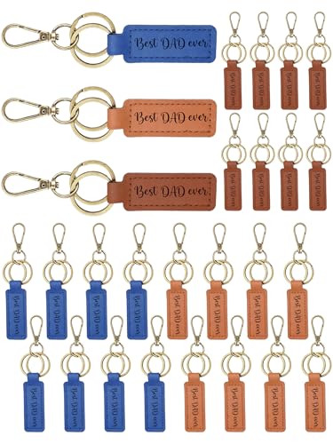 Junkin 24 Pcs Fathers Day Dad Gift Bulk Retro PU Leather Keychains Best Dad Ever Gift for Mens Party Favors Husband