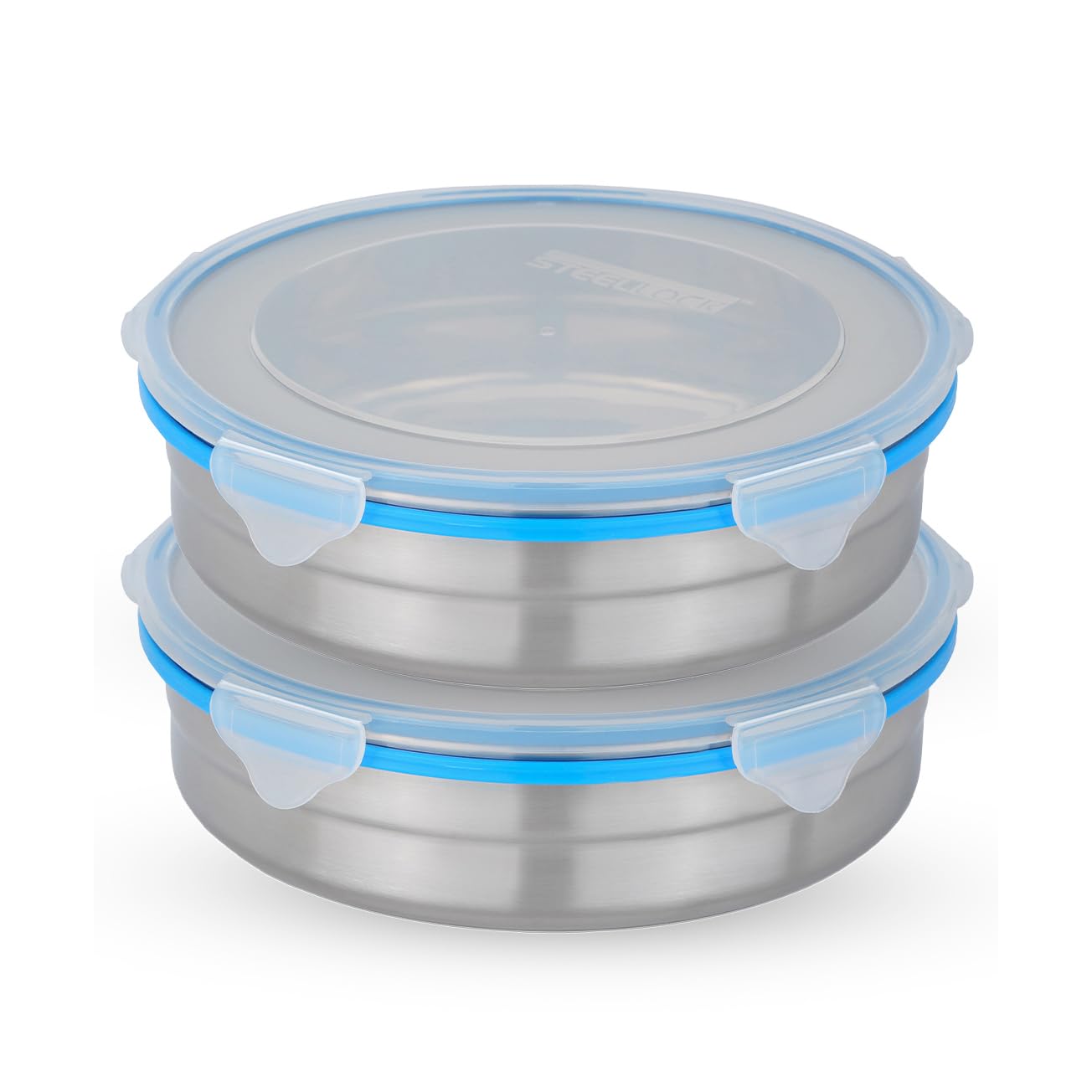STEELLOCK Stainless Steel Airtight Container with Lid | Leakproof, BPA-Free, Durable Kitchen Storage | Multipurpose Food Storage Containers for Kitchen | SL-1601-set of 2, 1700ml each, Blue