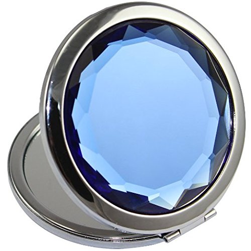KOLIGHT Double Sides (One is Normal,Another is Magnifying) Portable Foldable Pocket Metal Makeup Compact Mirror Woman Cosmetic Mirror (Blue)